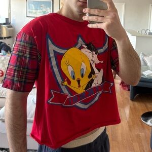 Vintage Tweety Shirt with Plaid Sleeves